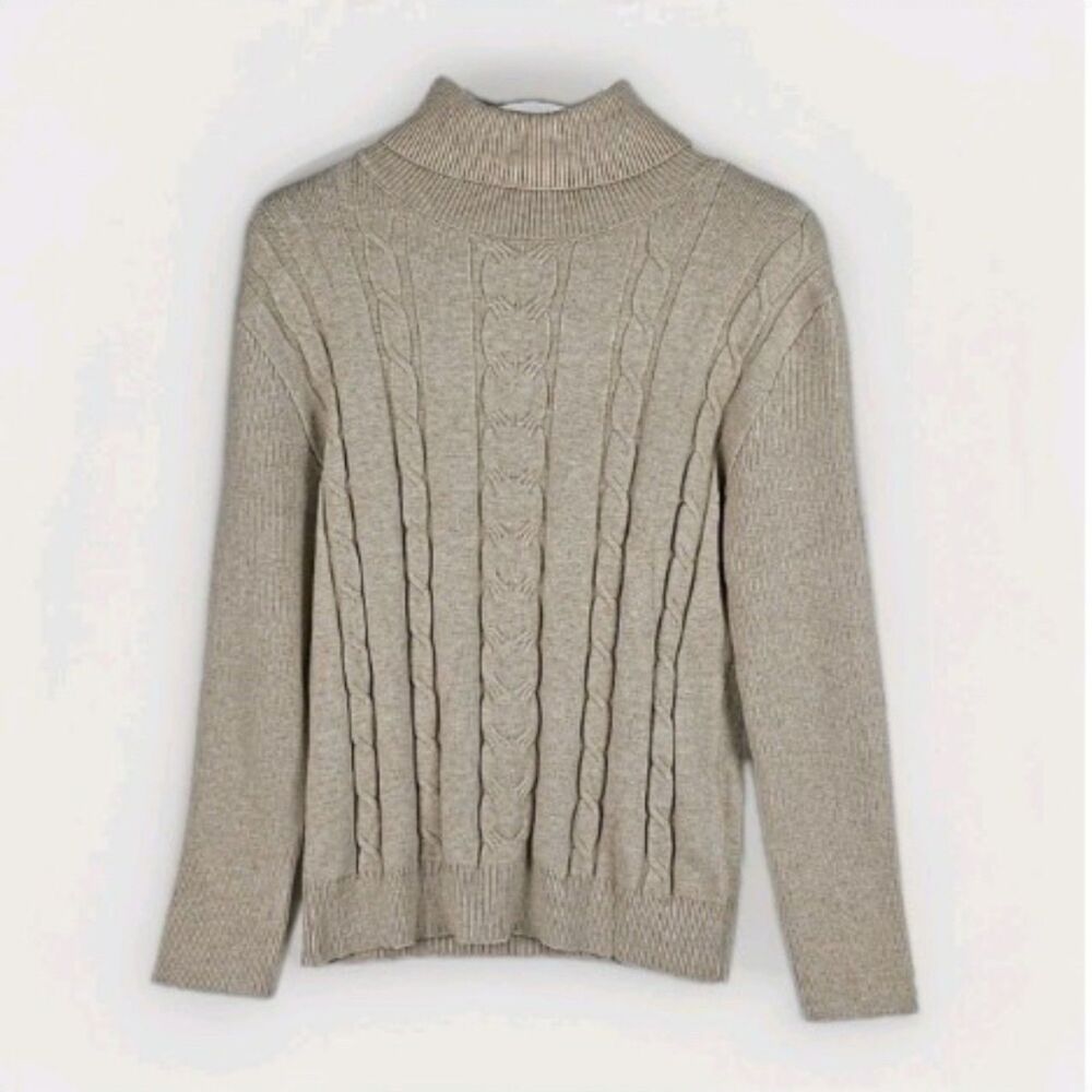 Turtleneck Sweater Women Brown XL Ribbed Knit Long Sleeve